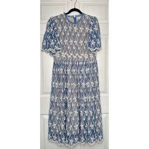 Ivy City Co. Amelia Womens XL Midi Dress Blue Embroidered Mesh